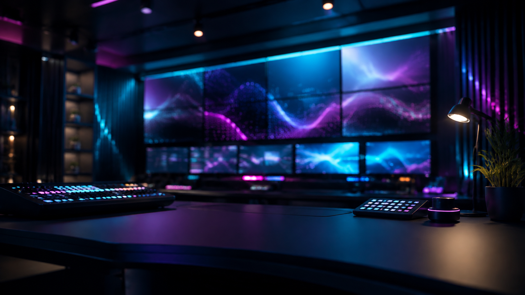 Modern live-streaming studio control room